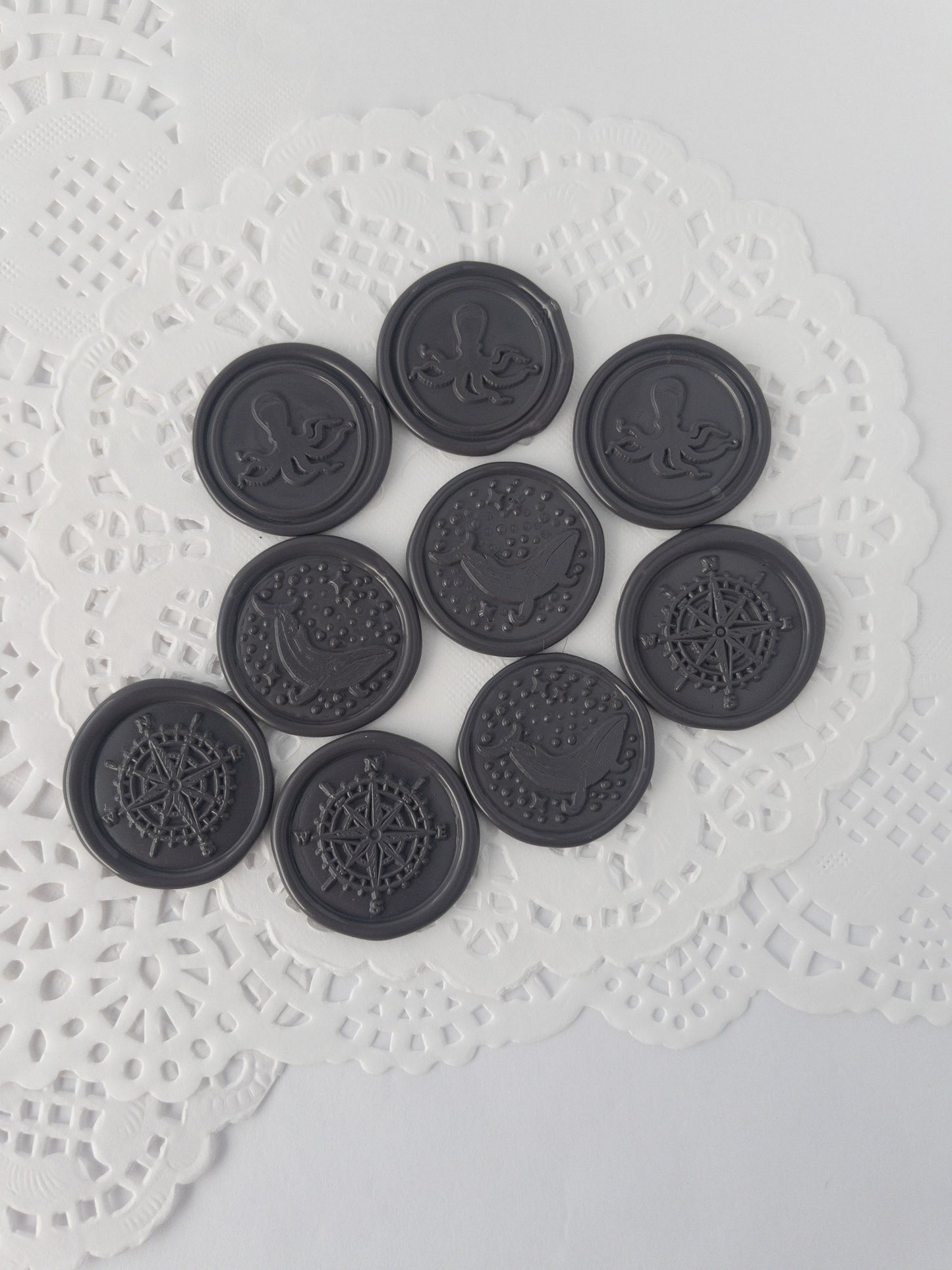Wax Seals, Set of Nine, Ocean No. 1 in Lilac Gray