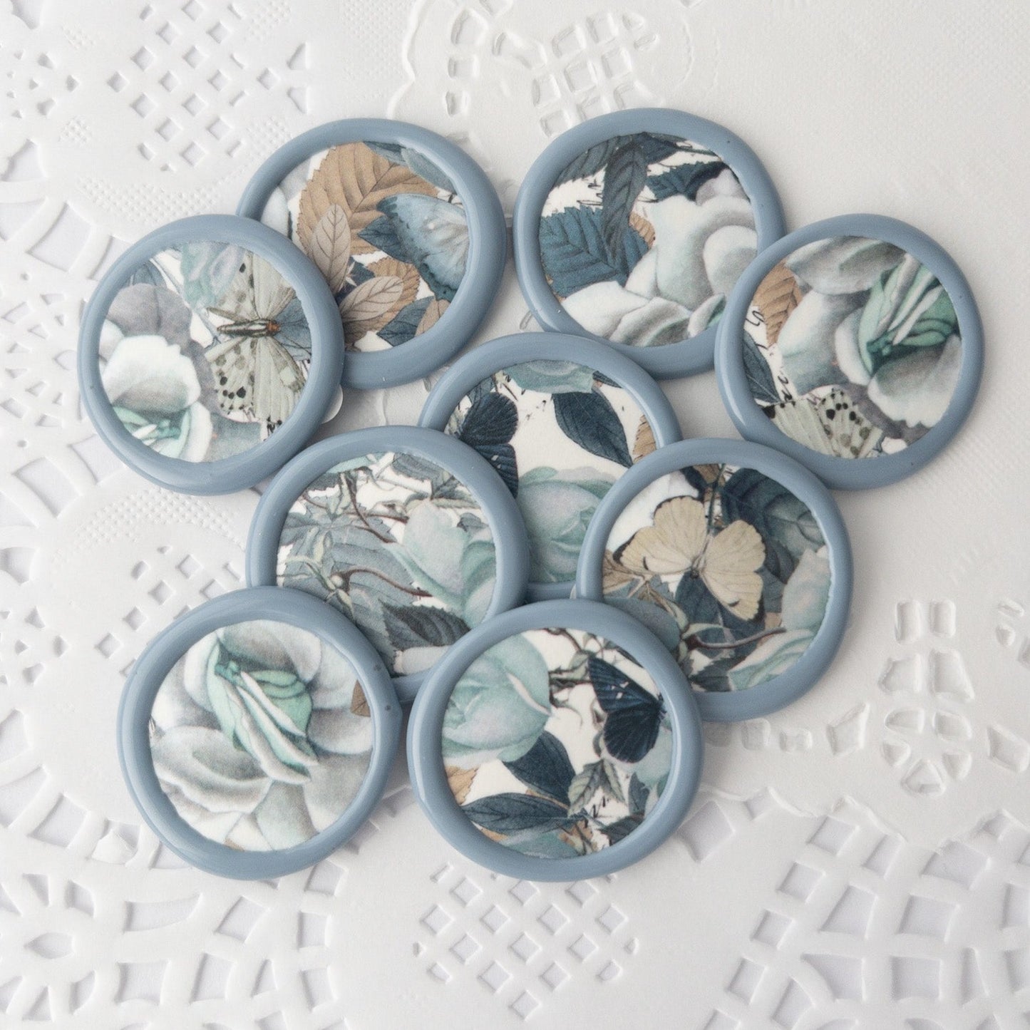 Wax Seals, Set of Nine, Magnolia in Dusty Blue