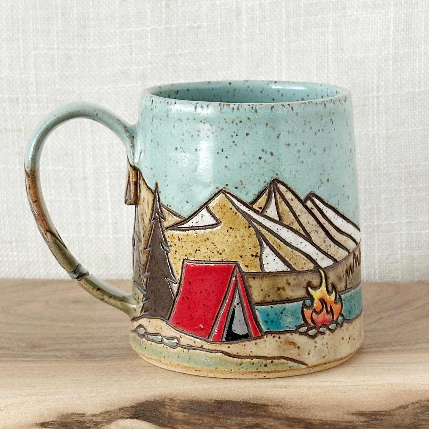 red tent mug - left orientation (12 oz)