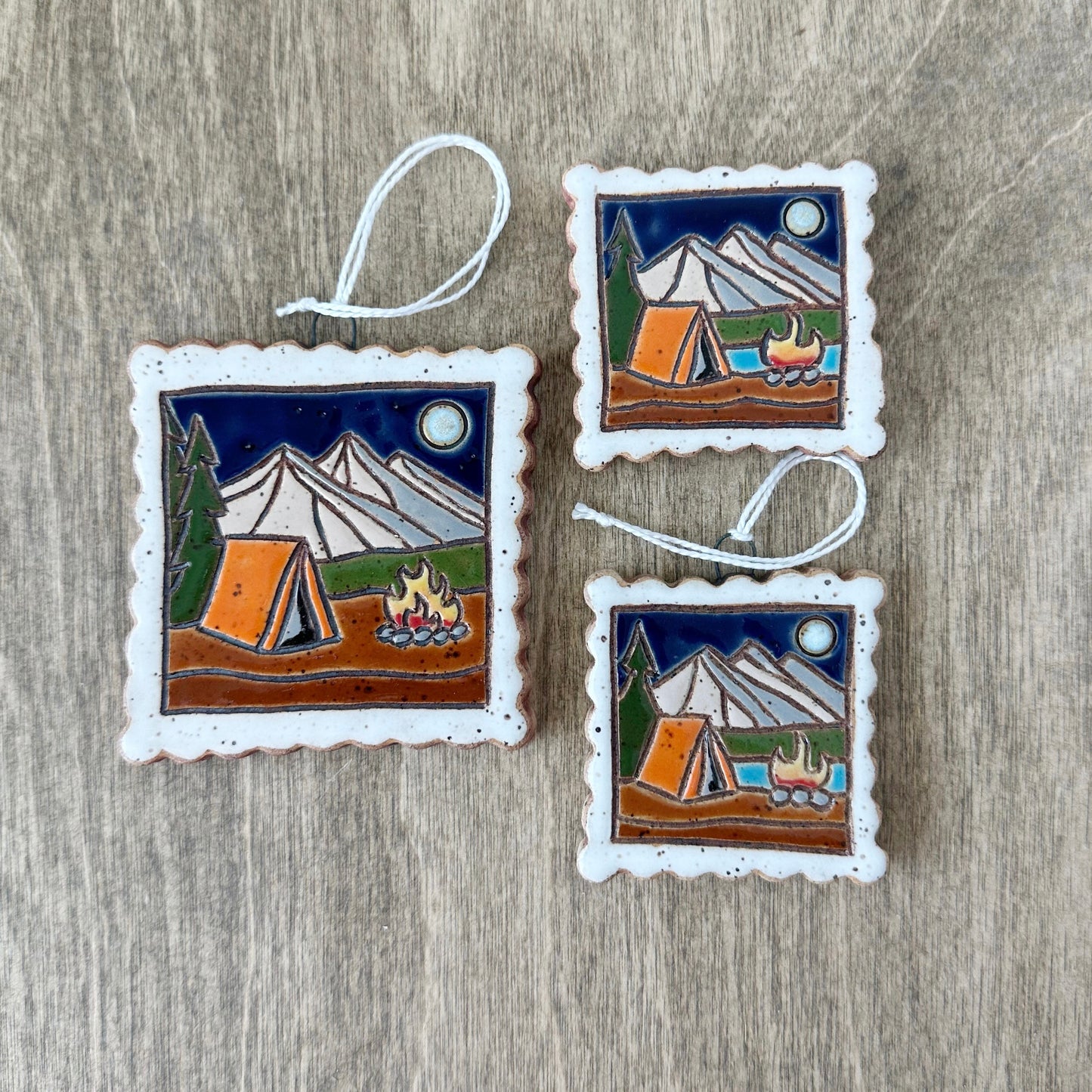 orange tent camping stamps