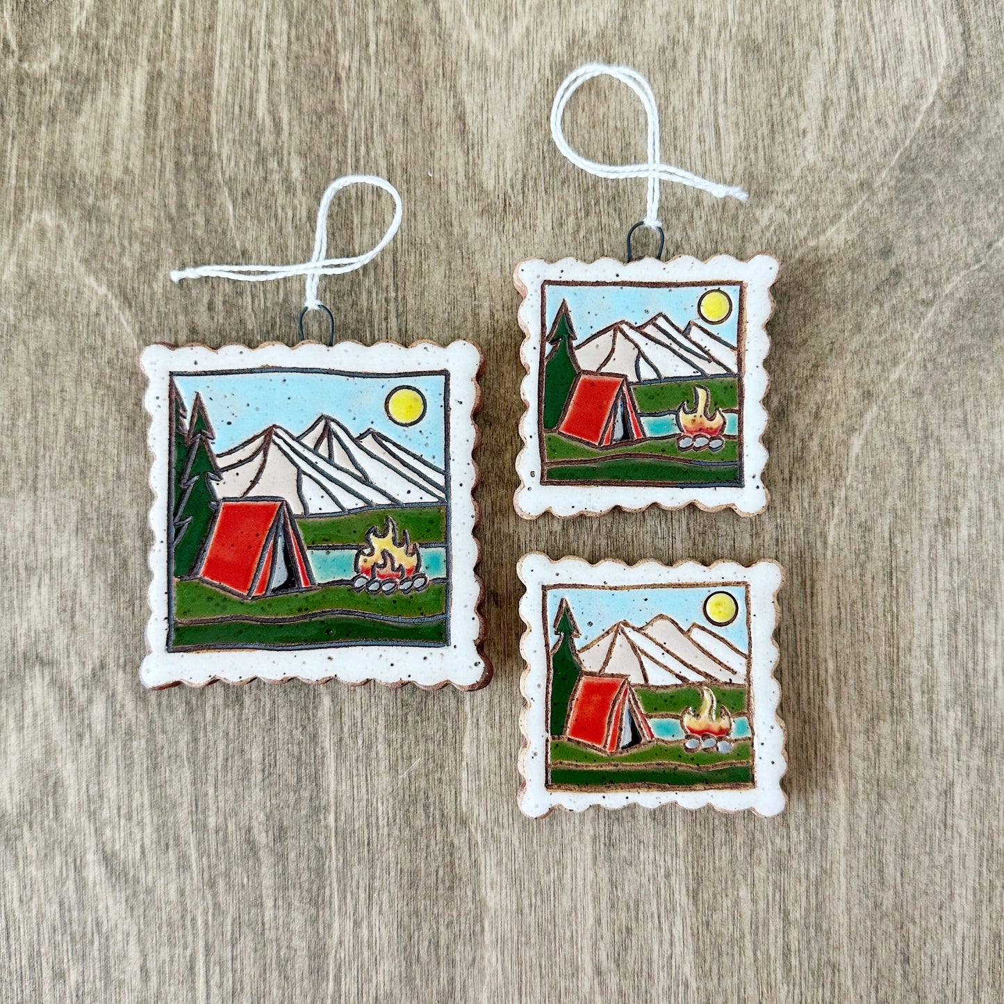 red tent camping stamps