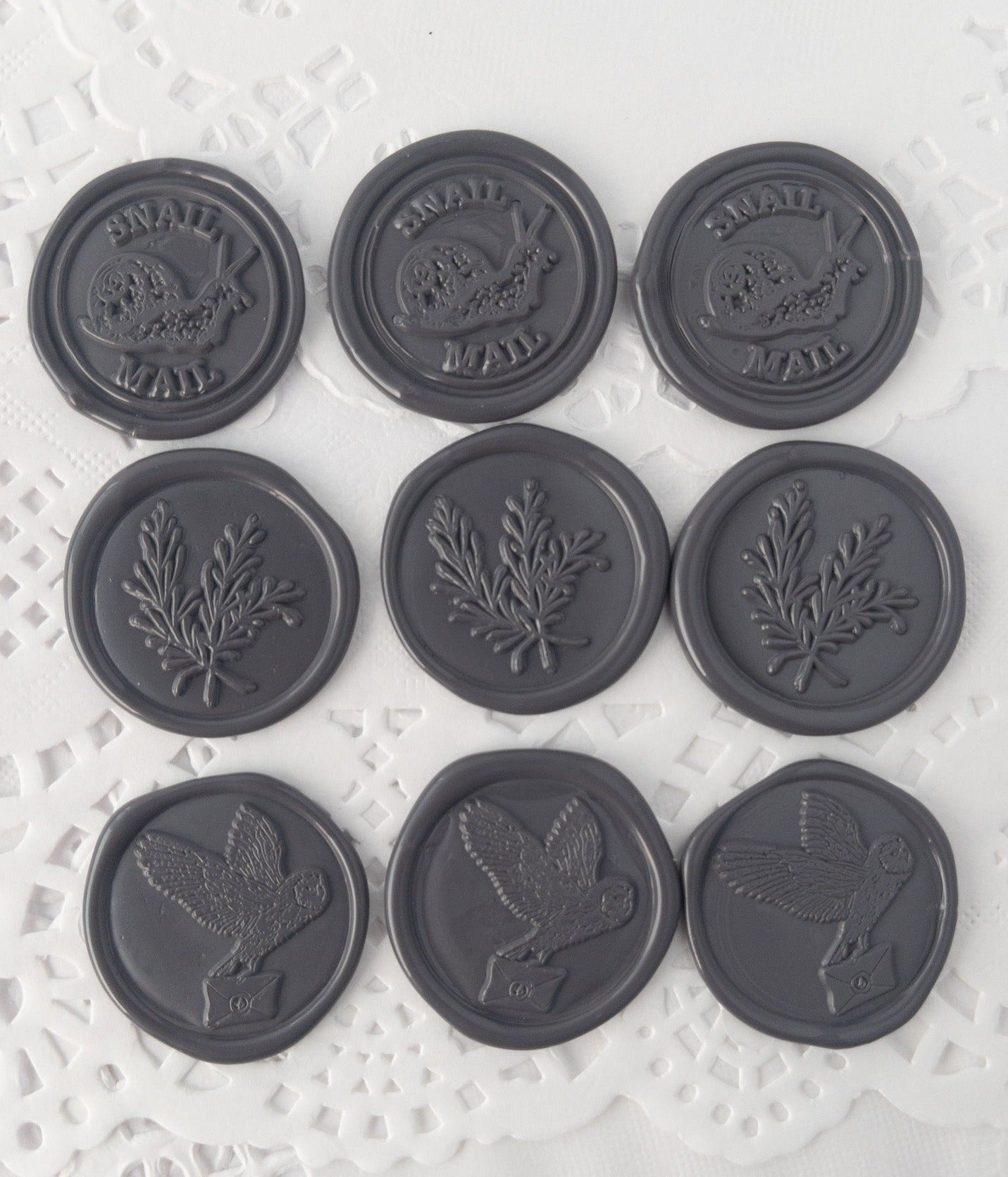 Wax Seals, Set of Nine, Mail No. 1 in Lilac Gray