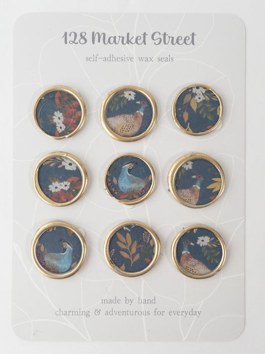 Wax Seals, Set of Nine, Garden No. 1, gilded, Pheasants & Quail