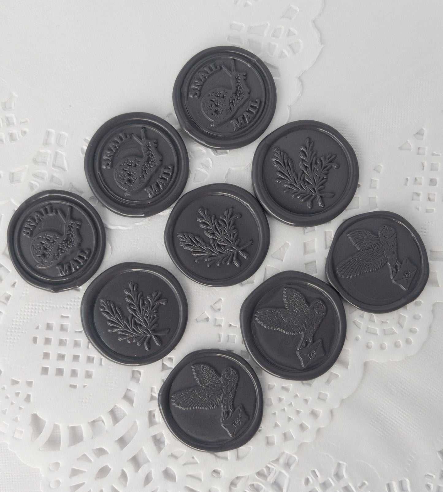 Wax Seals, Set of Nine, Mail No. 1 in Lilac Gray